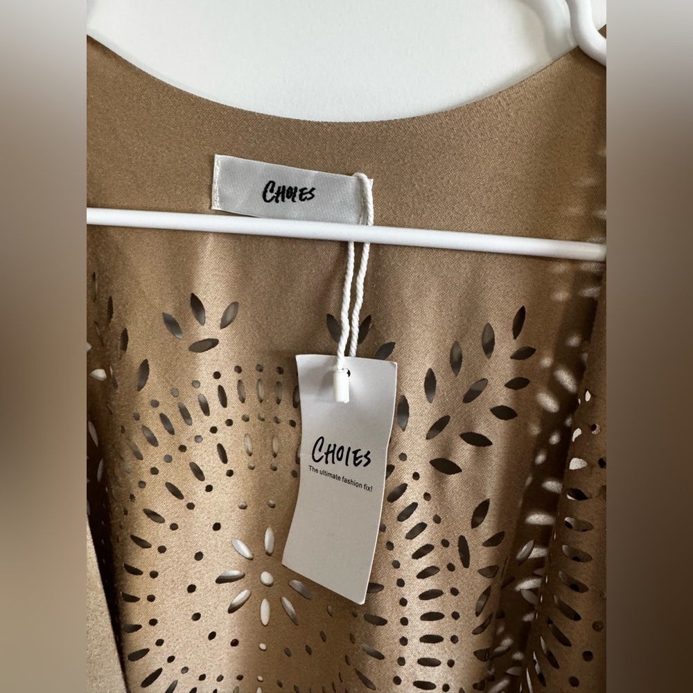 898. NWT Boho western cowgirl Tan Fringe Open Front and sides cape kimonos - Picture 6 of 8